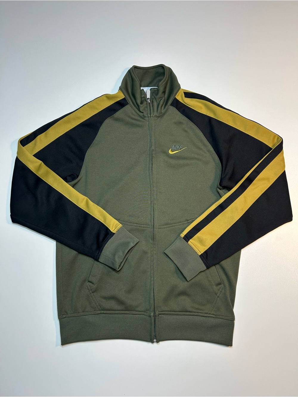 Vintage Nike Y2K Olive Green Track Jacket Embroidered Gold Swoosh Zip Up Men